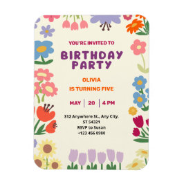 パステルカラフルフローラフラワーファイブ誕生日ガール マグネット