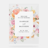 パステルカラフルフローラ結婚の歓迎 アクリルサイン (正面)