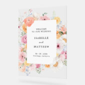 パステルカラフルフローラ結婚の歓迎 アクリルサイン (傾斜)