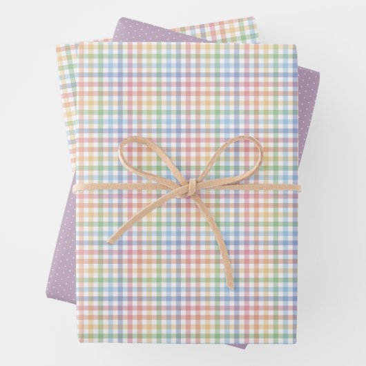 パステルカラフルプレイドかわいいイースター春 ラッピングペーパーシート (インサイチュ)