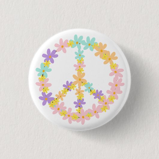 パステルカラフルマーメイドカラーズフローラピースサイン 缶バッジ (正面)