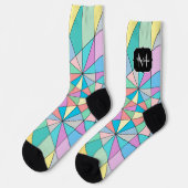 パステルカラフルモザイク三角形パターンモノグラム ソックス (左)