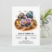 パステルカラフルモンスタートラック誕生日 招待状 (スタンド正面)