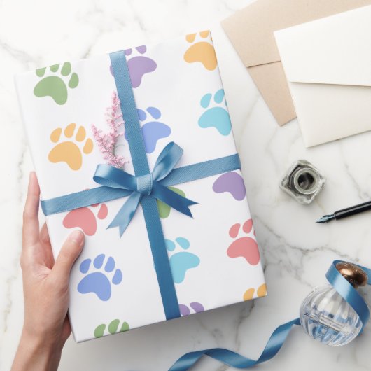 パステルカラフルレインボーカラーズドッグポーズパターン ラッピングペーパー (ギフト)