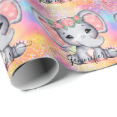 パステルカラフルレインボーグリッターキュートエレファントピンク ラッピングペーパー (ロールコーナー)