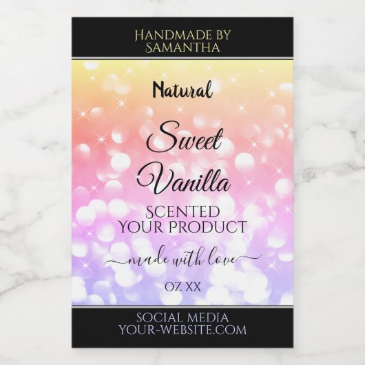 パステルカラフルレインボーグリッター製品ラベル フードラベル (シングルラベル)