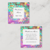 パステルカラフルレインボーユニコーン金ゴールドマーメイドスケール スクエア名刺 (正面/裏面)