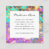 パステルカラフルレインボーユニコーン金ゴールドマーメイドスケール スクエア名刺 (裏面)