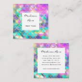 パステルカラフルレインボーユニコーン金ゴールドマーメイドスケール スクエア名刺 (正面/裏面)