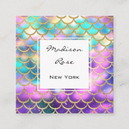 パステルカラフルレインボーユニコーン金ゴールドマーメイドスケール スクエア名刺