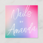 パステルカラフルレインボー書モダン跡スクリプト スクエア名刺 (正面)