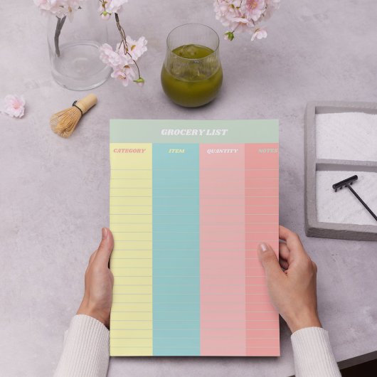 パステルカラフルレトロ食料品店リスト ノートパッド