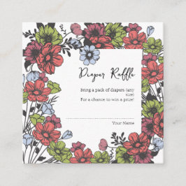 パステルカラフルワイルドフラワーベビーおむつラッフル エンクロージャーカード