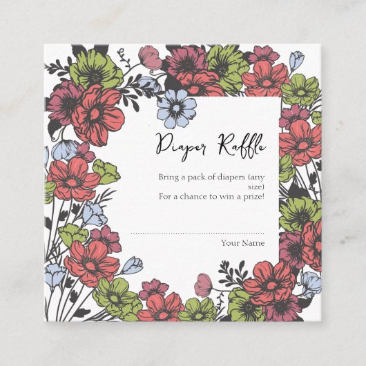 パステルカラフルワイルドフラワーベビーおむつラッフル エンクロージャーカード (正面)