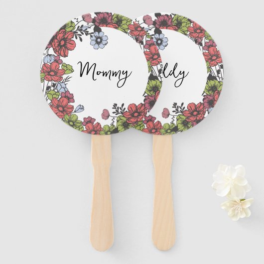 パステルカラフルワイルドフラワーベビーシャワーゲーム ハンドファン (正面&裏面)