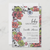 パステルカラフルワイルドフラワーベビーシャワー招待状 招待状 (正面)