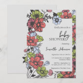 パステルカラフルワイルドフラワーベビーシャワー招待状 招待状 (正面/裏面)