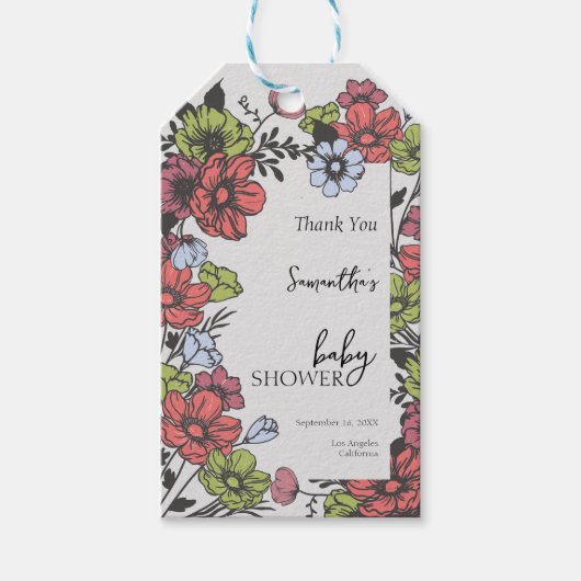 パステルカラフルワイルドフラワーベビーシャワー ギフトタグ (正面)