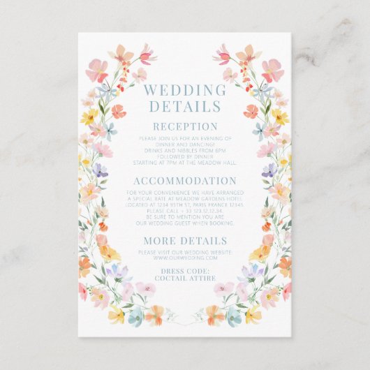 パステルカラフルワイルドフラワー結婚の詳細カード エンクロージャーカード (正面)