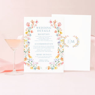 パステルカラフルワイルドフラワー結婚の詳細カード エンクロージャーカード