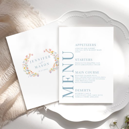 パステルカラフルワイルドフラワー結婚ズのメニューカード エンクロージャーカード