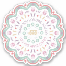 パステルカラフル先生鑑賞マンダラフクロウ シール