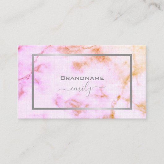 パステルカラフル大理石パタかわいらしーン銀枠 名刺 (正面)