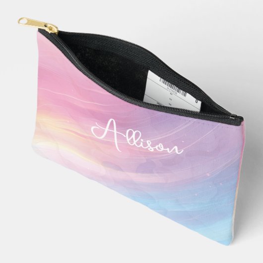 パステルカラフル抽象芸術レインボーパターン、ピンク アクセサリーポーチ (見開き)