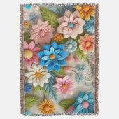パステルカラフル春3D感じフローラ スローブランケット (正面縦)