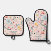 パステルカラフル植物型苗字 鍋つかみ&鍋敷きセット (正面)