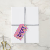 パステルカラフル水玉模様オンピンクハッピーバースデー ギフトタグ (より糸付き)