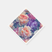 パステルカラフル牡丹植物模様 スタンダードカクテルナプキン (角)