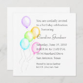 パステルカラフル誕生日バルーン 招待状 (正面/裏面)