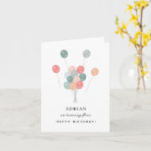 パステルカラフル誕生日パーティバルーンモダン カード (黄色い花)