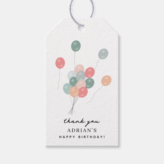パステルカラフル誕生日パーティバルーンモダン ギフトタグ (正面)