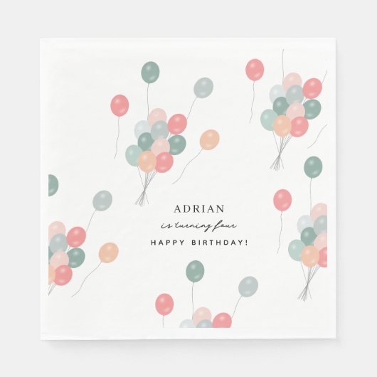 パステルカラフル誕生日パーティバルーンモダン スタンダードランチョンナプキン (正面)