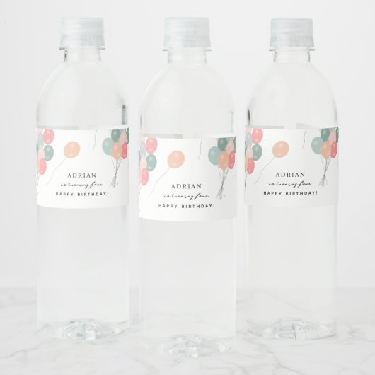 パステルカラフル誕生日パーティバルーンモダン ペットボトルラベル (ボトル)
