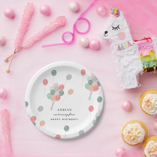 パステルカラフル誕生日パーティバルーンモダン ペーパープレート (パーティー)