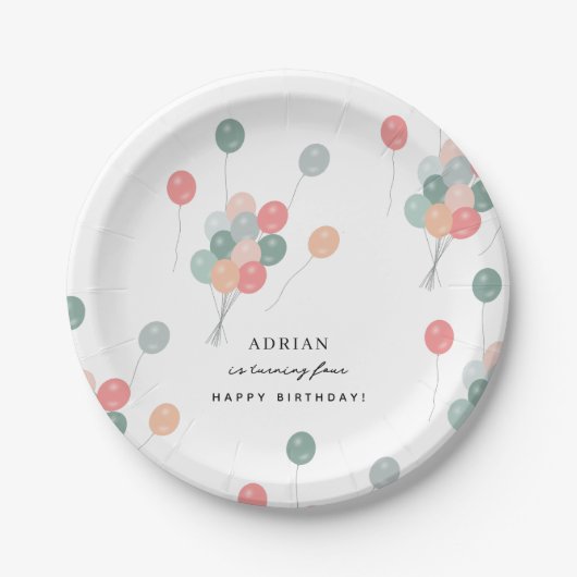 パステルカラフル誕生日パーティバルーンモダン ペーパープレート (正面)
