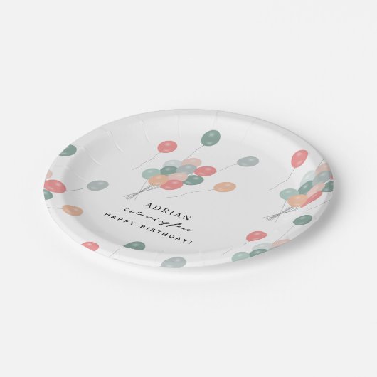 パステルカラフル誕生日パーティバルーンモダン ペーパープレート (アングル)