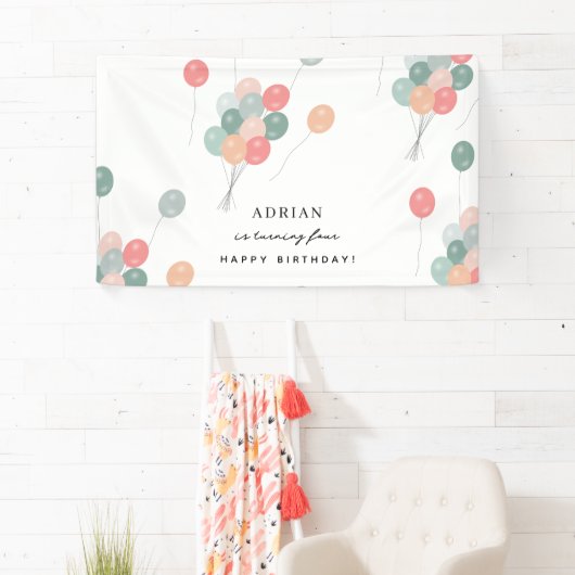 パステルカラフル誕生日パーティバルーンモダン 横断幕 (インサイチュ)