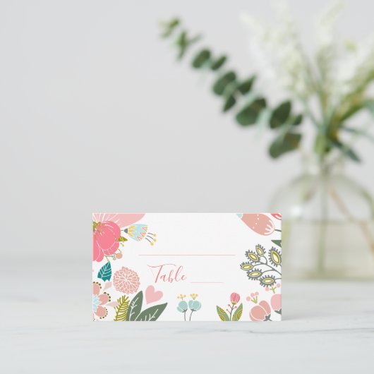 パステルカラフル野の花の牧草地結婚リース プレイスカード (スタンド正面)