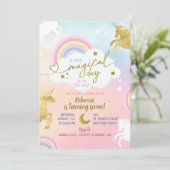 パステルカラフル金ゴールドマジカルユニコーンガール誕生日 招待状 (スタンド正面)