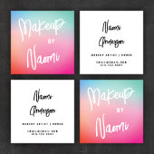 パステルカラフル+書モダン道スクリプト スクエア名刺