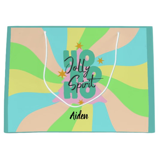 パステルカラーお洒落パターンkidの名前ホリデー ラージペーパーバッグ (正面)