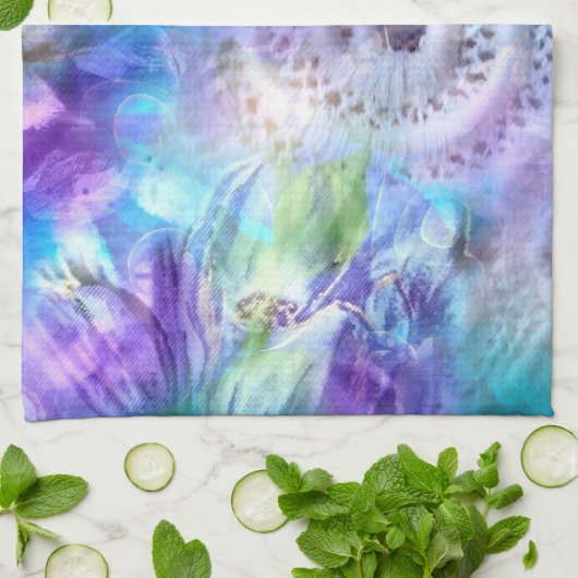 パステルカラーお洒落抽象芸術ブルーパープルグリーン キッチンタオル (折り畳み)