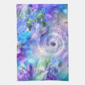 パステルカラーお洒落抽象芸術ブルーパープルグリーン キッチンタオル (縦)