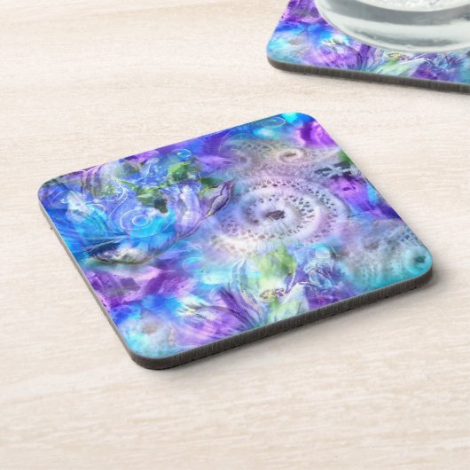 パステルカラーお洒落抽象芸術ブルーパープルグリーン コースター (左側)