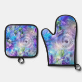 パステルカラーお洒落抽象芸術ブルーパープルグリーン 鍋つかみ&鍋敷きセット (正面)