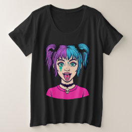 パステルカラーが可愛い女の子　カートゥーンTシャツ プラスサイズTシャツ
